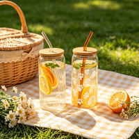 Glazen drinkbeker op maat, koffiemok van borosilicaatglas, sublimatietumbler, glazen beker van 16 oz met deksel en rietje