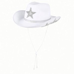 Western Style Star Rhinestone Cowgirl <b>Hats</b> Rack Custom Logo Halloween Halloween Bride Cowboy <b>Hats</b> With Rope - Product Image 5
