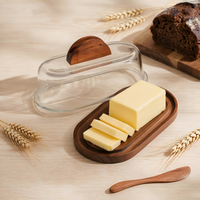 Boîte à beurre en bois avec couvercle en verre, plateau rectangulaire pour le stockage du beurre, des desserts, des gâteaux, du fromage