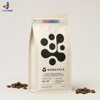 Sacs d'emballage pour café à fond plat imprimés sur mesure avec valve et fermeture éclair, 250g, en Mylar mat refermable pour grains de café torréfiés