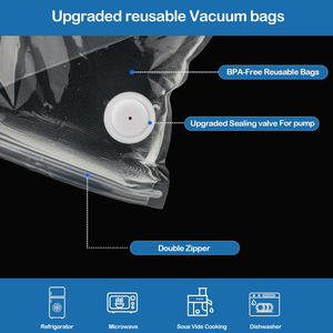 Valve d'air pour sac sous vide alimentaire transparent avec fermeture éclair supérieure gaufrée - Product Image 2