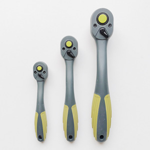 3 Pc Curved Handle Ratchet Wrench Set 72 Teeth Quick Release Gray Green Auto Repair Tools Imperial Drive - Product Image 3