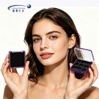 Palette de fards à paupières transparente en gros avec couvercle, en plastique PS violet recyclable, étui de maquillage à 7 compartiments, logo personnalisé, vide, pour poudre libre cosmétique