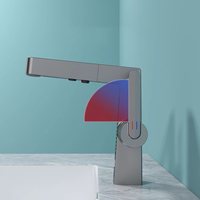 Robinet de lavabo de salle de bain à affichage de température intelligent, nouveau robinet numérique LCD à montage monotrou, finition brossée pour lavabo de chambre à coucher
