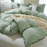 Ensemble de housse de couette et de draps en tissu rayé satiné pour hôtel, 4 pièces, respirant, doux, lavable, en polyester, pour la maison et l'hôtel