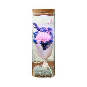2026 OEM Cadeau Saint-Valentin : Mini bouquet de fleurs préservées en verre avec lys artificiel et tournesol, avec lumière - Product Image 1