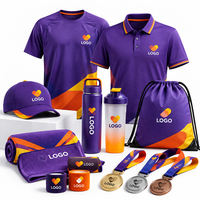 Ensemble de vêtements d'équipe sportive personnalisés, tissu imprimé par transfert thermique, t-shirt personnalisé avec logo, polo, bouteille d'eau, médaille - Ensemble cadeau pour événement