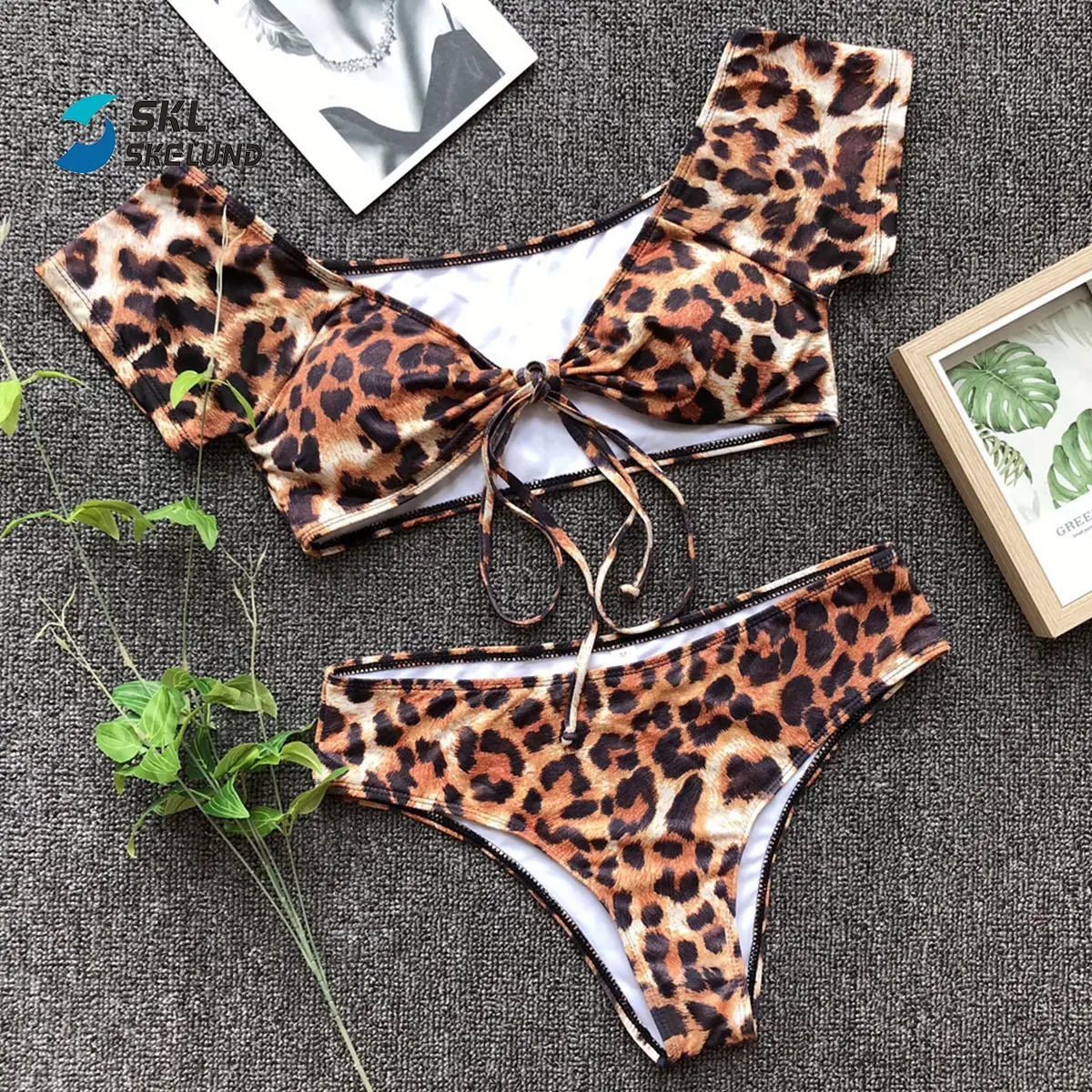 Maiô sexy estampado de leopardo em v, roupa de banho de leopardo com gola em v, ajustável, moda praia, 2022
