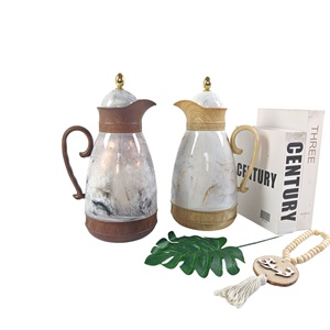 Thermos isotherme 1L à motif marbré, style Dallah arabe, avec poignée effet bois - Pot à <span class=keywords><strong>café</strong></span> et thé isolé pour le Majlis du Moyen-Orient - Product Image 1