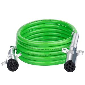 15FT 7 Way Trailer Cord Electrical Power Cord Heavy Duty Green Straight Power Wire Cable for Semi Trucks Trailers Tractors