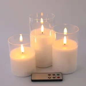 Matti's – bougie led en verre blanc 3d à piles, véritable flamme, télécommande, décoration de table