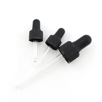 Pipette compte-gouttes en verre transparent avec bouchon à vis noir côtelé et bulbe 13mm 18mm 20mm 22mm 24mm pour l'emballage de bouteilles d'huile