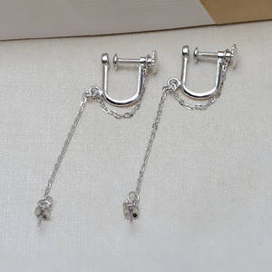 Bijoux en alliage Wenchi, Argent S925, Clip en U pour l'oreille, Chaîne longue à pampilles, Support vide pour perle, Accessoire DIY pour mariage - Product Image 2