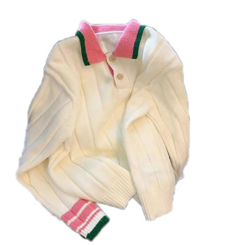 High Class Autumn Long Sleeve Pink Green Patchwork Women's Loose Knit Shirt Coat Women's Fashion