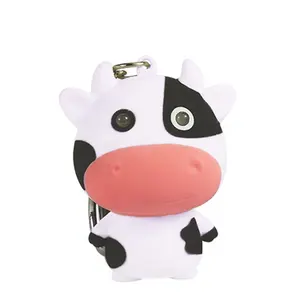 plastic led animal flashlight key chain cute cow led light keychain with sound