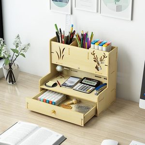 Tre Bằng Gỗ Văn Phòng Bàn Organizer DIY Pen Chủ Lưu Trữ <span class=keywords><strong>Box</strong></span> Với Ngăn Kéo Cho Tập Tin & Thư - Product Image 3