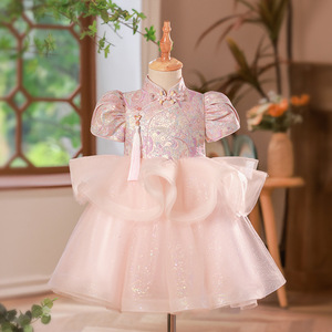 knee length dresses for ladies Girls Gold Birthday Dress Girls Beauty Pageant Sequin Princess Dress   marryshe
