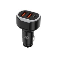 Pengisi Daya Mobil 3-in-1 PD65W QC3.0 2*USB-A Soket USB-C Pengisian Cepat 12-24V untuk Ponsel