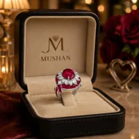 Perhiasan Mewah MuShan Cincin Perak Sterling 925 Batu Permata Ruby Merah Darah Merpati Buatan Laboratorium Cincin Wanita Perhiasan Perak s925