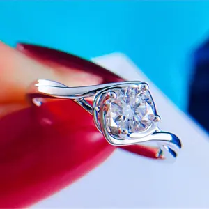 Silver 925 Raw Diamond 1 Carat Angel Kiss Ring Sparkling Gemstone Party Moissanite Rings Jewelry