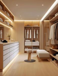 Armoire Walk-In de style minimaliste moderne, couleur bois, espace de rangement multiple, dressing professionnel - Product Image 4