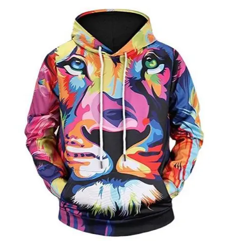 OEM desain baru trendi kasual cetakan warna-warni kustom harimau sublimasi 3D hoodie untuk pria 3D hewan cetak produsen