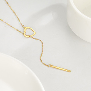 Usine de haute qualité hypoallergénique en acier inoxydable chaîne de clavicule Unique or argent géométrique bâton coeur pendentif collier - Product Image 4