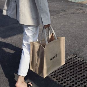 Sacs en jute imprimés avec logo personnalisé fourre-tout en coton et soie réutilisable écologique pour le shopping - Product Image 2