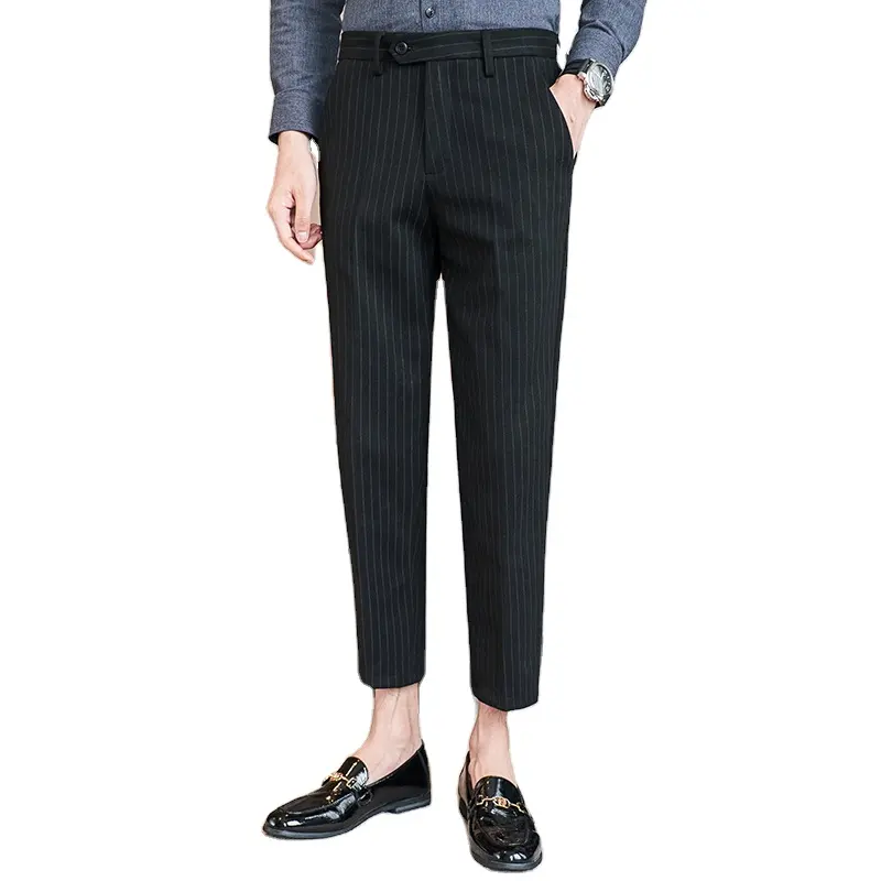 Pantalones de cintura alta para hombre de alta calidad, pantalones casuales de color sólido de negocios, pantalones de traje de moda