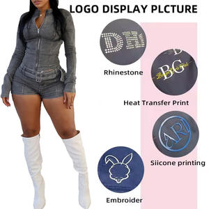 Collezione <span class=keywords><strong>Boutique</strong></span> autunno inverno 2025 da donna <span class=keywords><strong>Casual</strong></span> 2 pezzi Top e Shorts a collo a manica lunga in tinta unita in Denim taglie S-2XL - Product Image 5