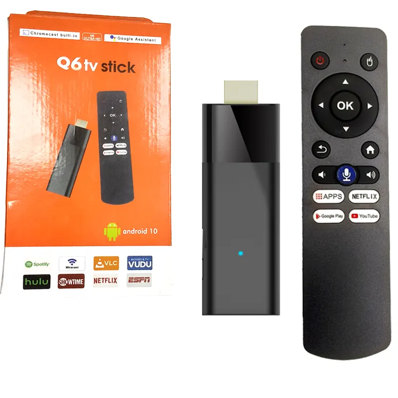 Android 10 Set-Top Tv Box 4K Vuur Tv Sticks Streaming Media Speler Bluetooth Alexa Stem Afstandsbediening Q6 Tv Stick