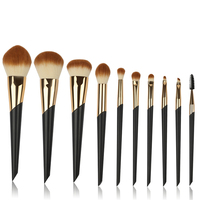 Ensemble de 10 pinceaux cosmétiques vegan à poils synthétiques avec manche en plastique pour poudre, fard à paupières, blush, contour, anticernes et baume à lèvres, personnalisable