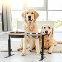 Verstellbare Universal Bamboo Cat Bowl Rack Großhandel Erhöhte hölzerne Lebensmittel Lagerung Feeder Schalen für Hunde Pet Esstisch