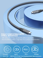Cable USB4 Tipo C a C, Transmisión de Video 8K a 60Hz, Carga Rápida de 240W, Transferencia de Datos de 40Gbps, Compatible con Thunderbolt 3/4, 0.3M