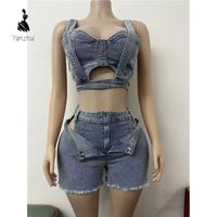 Ensemble court en denim extensible YZ Fashion Design pour l'été, composé d'un débardeur en denim et d'un short en denim