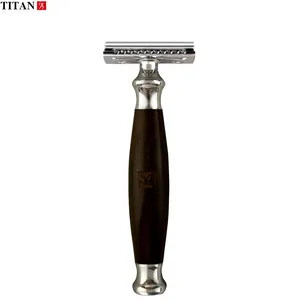 Titan hot sale wooden handle stainless safety razor kit set double edge blade razor for men