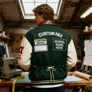 Chaqueta Varsity de Lana Bordada de Alta Calidad con Diseño Personalizado OEM, Chaqueta Bomber de Cuero PU con Botones para Hombre - Product Image 4