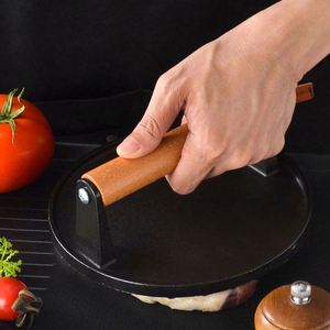 Prensa para Hamburguesas de Alta Calidad con Mango de Madera, Herramienta para Aplanar Carne de Res, Pollo y Pescado, para BBQ - Product Image 3