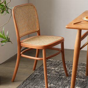 Modern Rattan Dining <b>Chair</b> Wooden <b>Caned</b> Side <b>Chair</b> Black Frame Event Restaurant Seating cushion option - Product Image 4