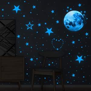 YALONG vente en gros autocollants luminescents pour chambre d'enfants salon OEM LOGO personnalisé lune et étoiles Stickers muraux décalcomanie décoration de la maison - Product Image 2