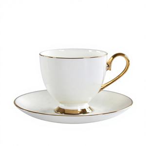 Luxury <b>Gold</b> Rim Porcelain Tea <b>Cup</b> and Saucer Eco-Friendly and Dishwasher Safe for Afternoon Tea and Elegant Home Decor - Product Image 1