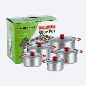 Juego de Ollas de <span class=keywords><strong>Acero</strong></span> <span class=keywords><strong>Inoxidable</strong></span> de 10 Piezas, Color Negro, Juego de Utensilios de <span class=keywords><strong>Cocina</strong></span>, Ollas Rojas con Tapas de Vidrio, Ollas y Sartenes para Sopa - Product Image 4
