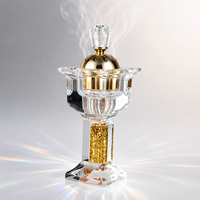 Brûleur d'encens en cristal K9 avec feuille d'or, couvercle creux en forme de lune, diffuseur d'aromathérapie à facettes, centre de table zen de luxe pour la décoration intérieure