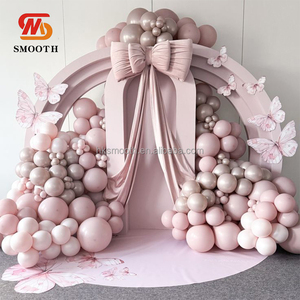 Arche de toile de fond en acrylique rose lisse avec nœud et fleurs, ensemble de support en PVC pour décorations d'événements et de fêtes - Product Image 1