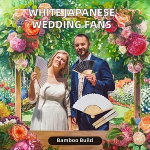 Nouveau produit : Éventails pliants en bambou blanc de style japonais pour la décoration de mariage estivale - Product Image 2