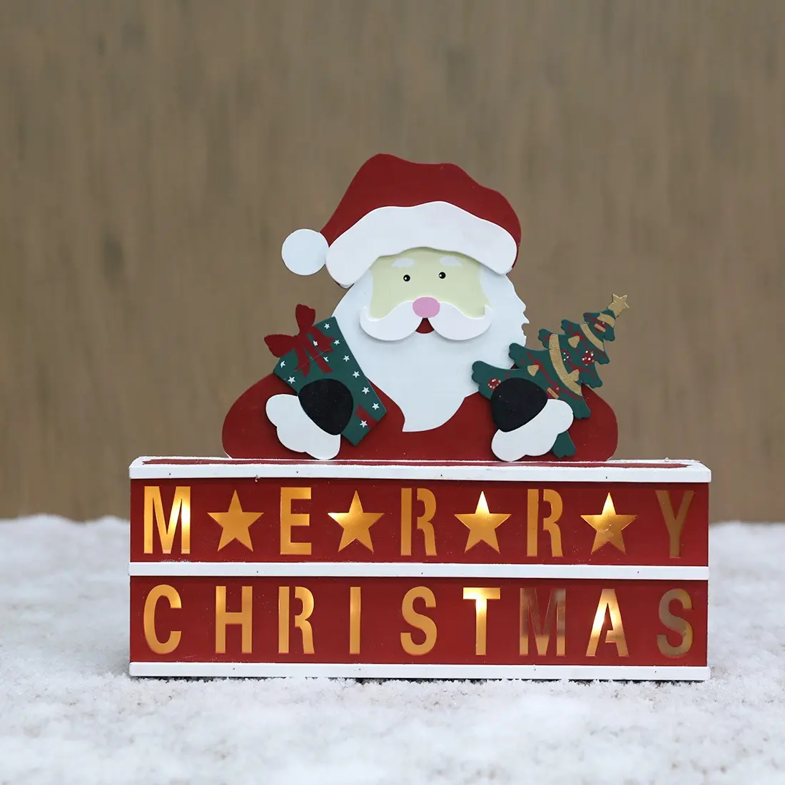 Houten Kerst Led Woorden Met 8 Led 2AAA Bo Batterij Uitgesloten Christmas Santa Decoratieve Licht Kerstversiering