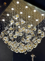 Lustre suspendu moderne sur mesure en verre et cristal de luxe, grand décor en pierre ambrée pour salon, hôtel, villa, maison, escalier