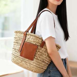 Bolso Tote de Mimbre Tejido a Mano Abierto de Moda, Bolso Versátil para Mujer para la <span class=keywords><strong>Playa</strong></span>, Vacaciones y Uso Diario - Product Image 5