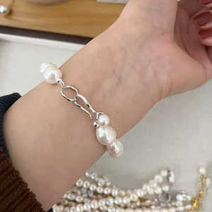 Pulsera Ajustable de Perlas Barrocas Naturales Vintage WENCHI, Chapada en Cobre y Platino, Diseño de Brazalete de Moda de 15-16 cm - Product Image 2