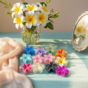 Fermaglio per capelli Frangipani lucido bicolore da 8 cm per donne e ragazze - Product Image 2